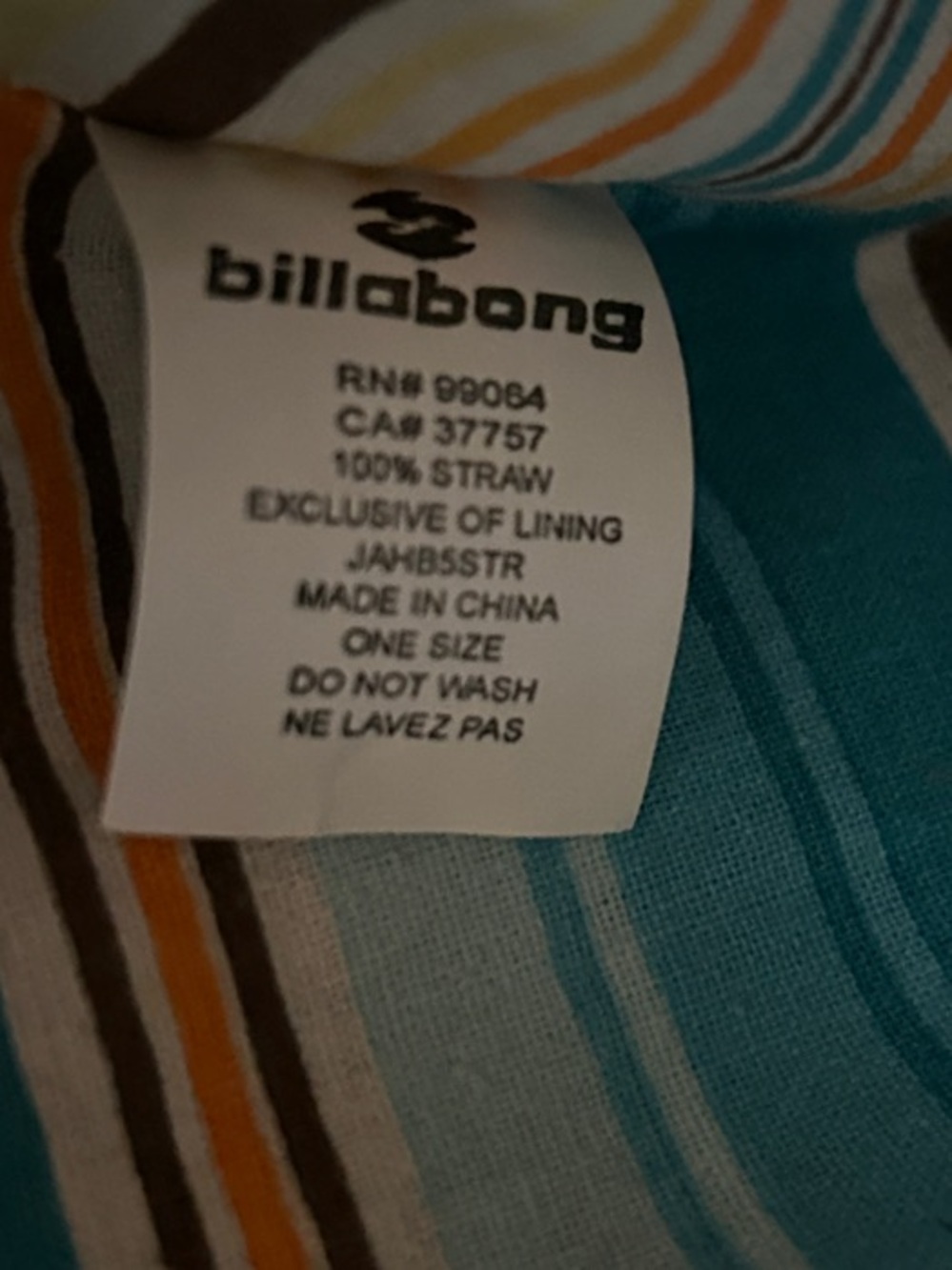 Billabong Woven Straw Tote with Yellow & Teal Striped Lining - Picture 13 of 14